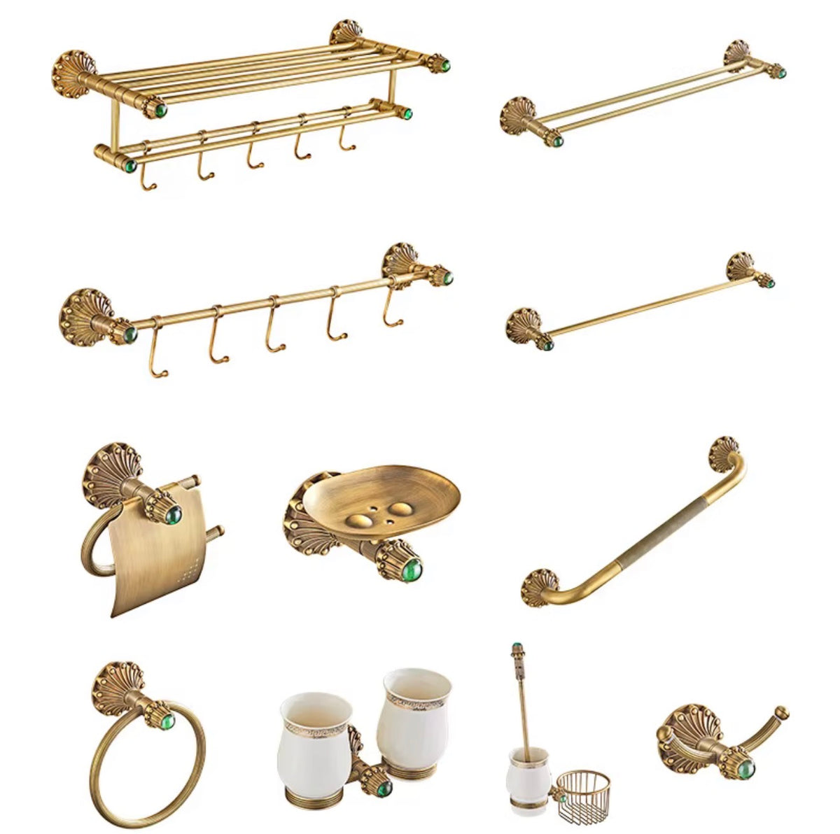 Palazzo Emerald Brass 9-Piece Bathroom Hardware Set