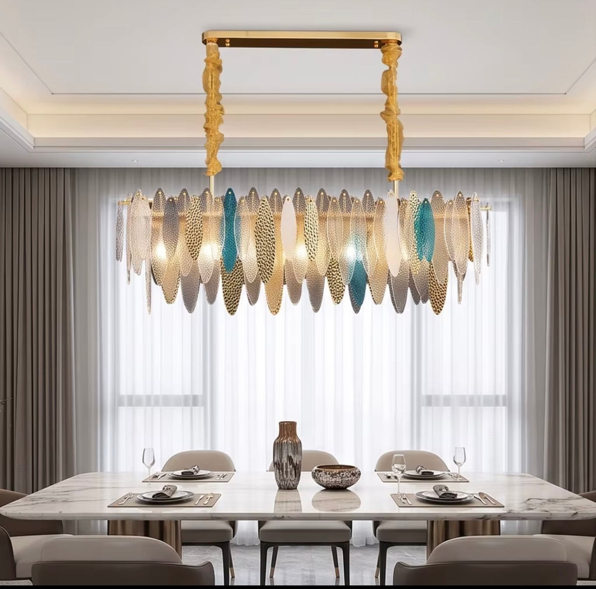 Melia Glass Leaf Linear Chandelier