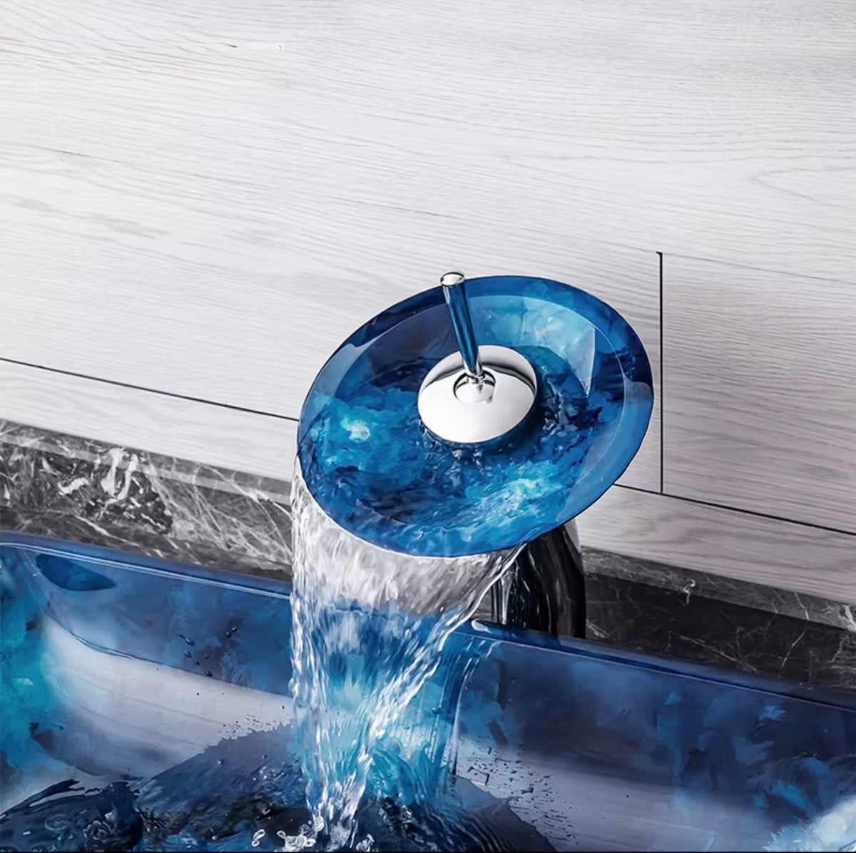 Floriana Blue Floral Glass Vessel Sink Set