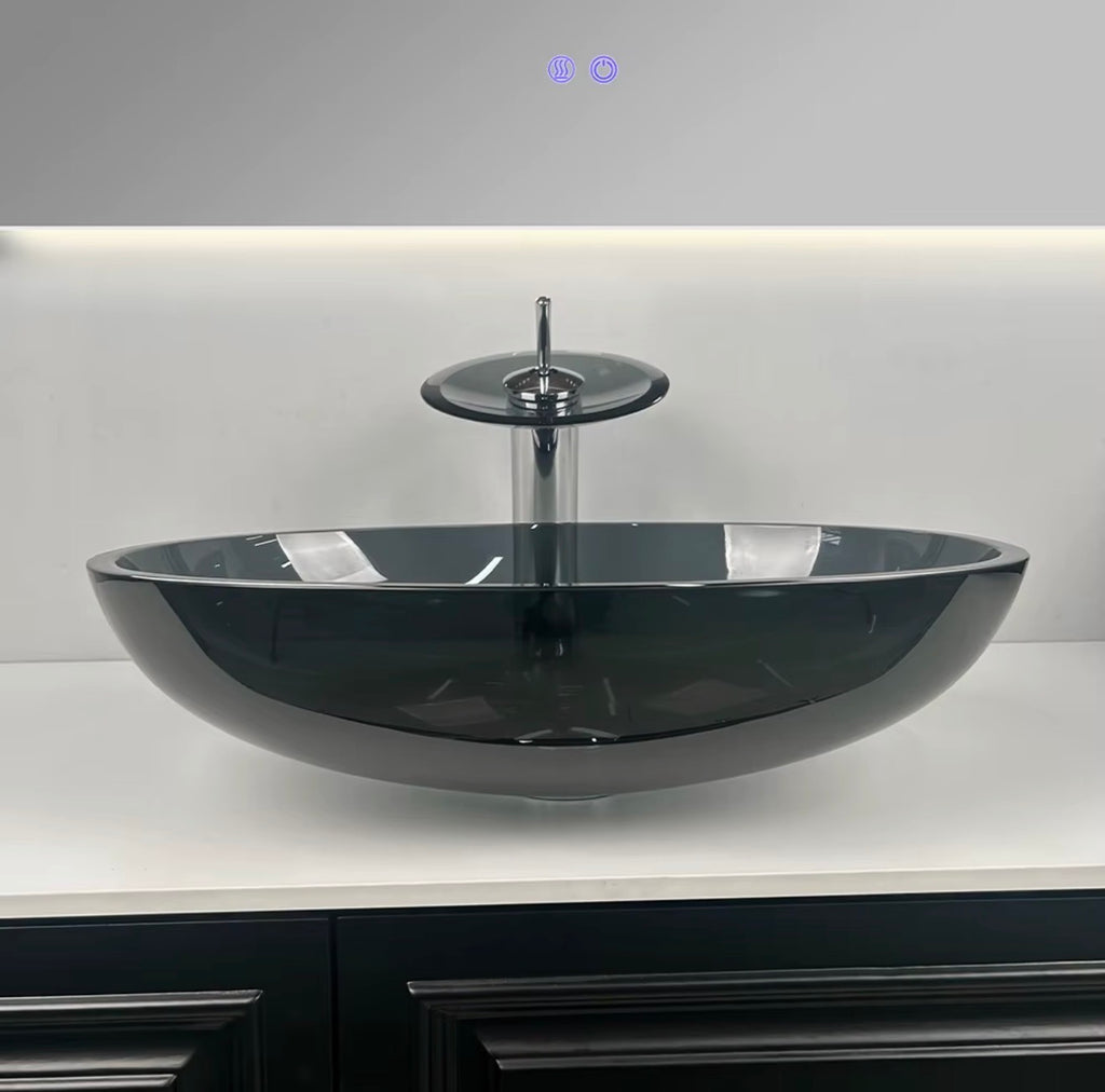 Valeria Smoked Glass Vessel Sink Set