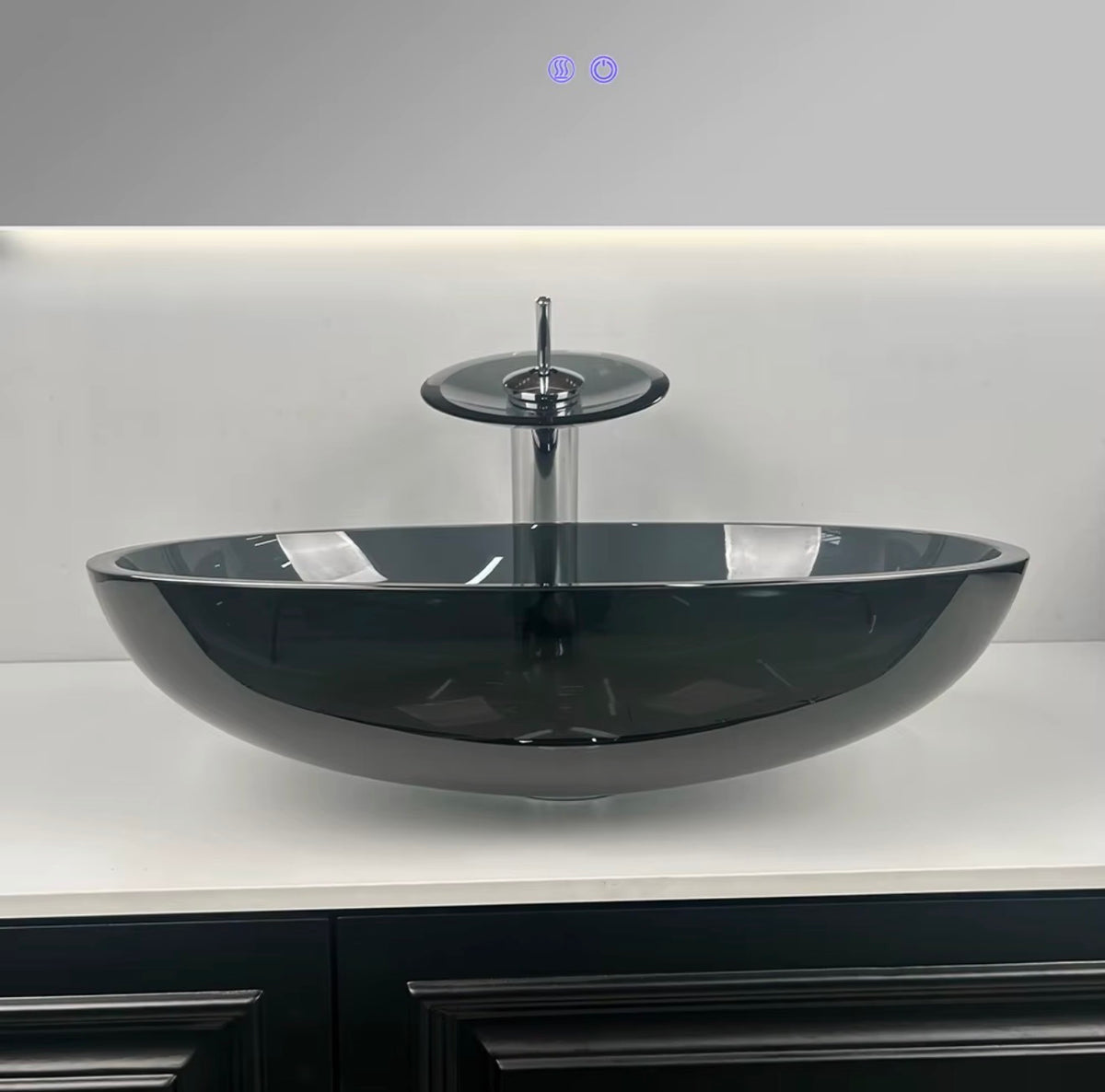 Valeria Smoked Glass Vessel Sink Set