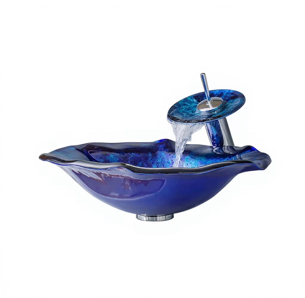 Maristella Blue Sculptural Glass Vessel Sink Set