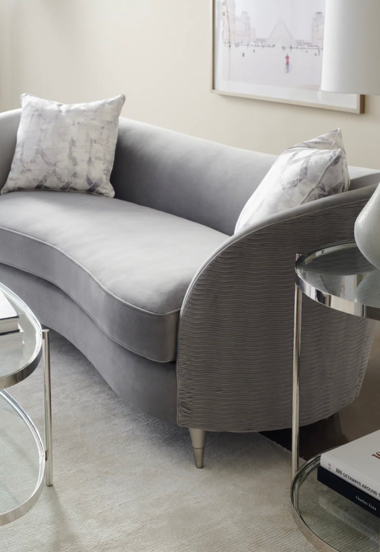 Casa Milano Gray Velvet Curved Sofa – Modern Luxury Design