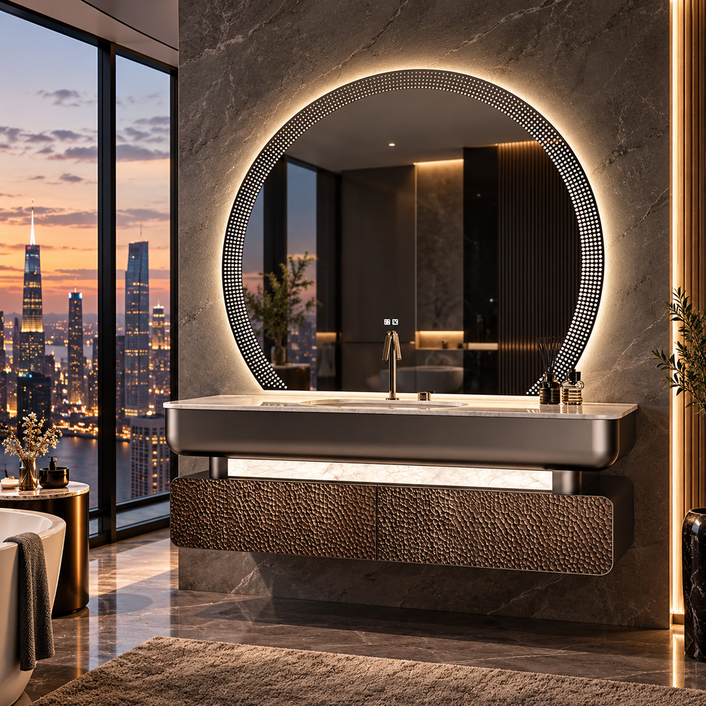 Adelaide Natural Marble & Stainless Steel Luxury Bathroom Vanity with LED Mirror