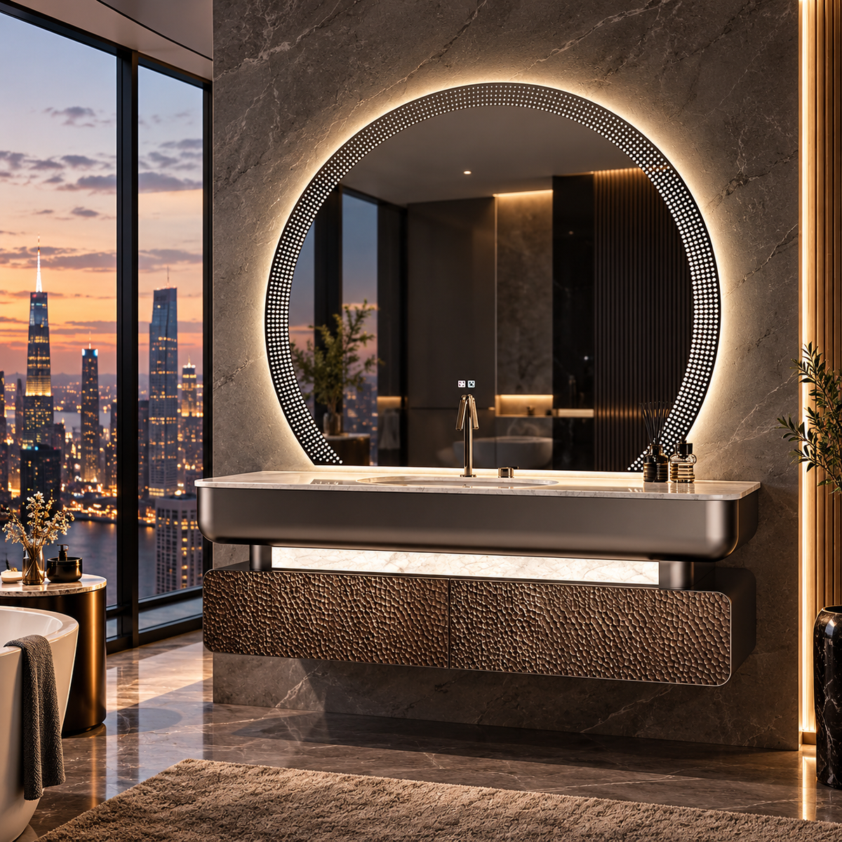 Adelaide Natural Marble & Stainless Steel Luxury Bathroom Vanity with LED Mirror
