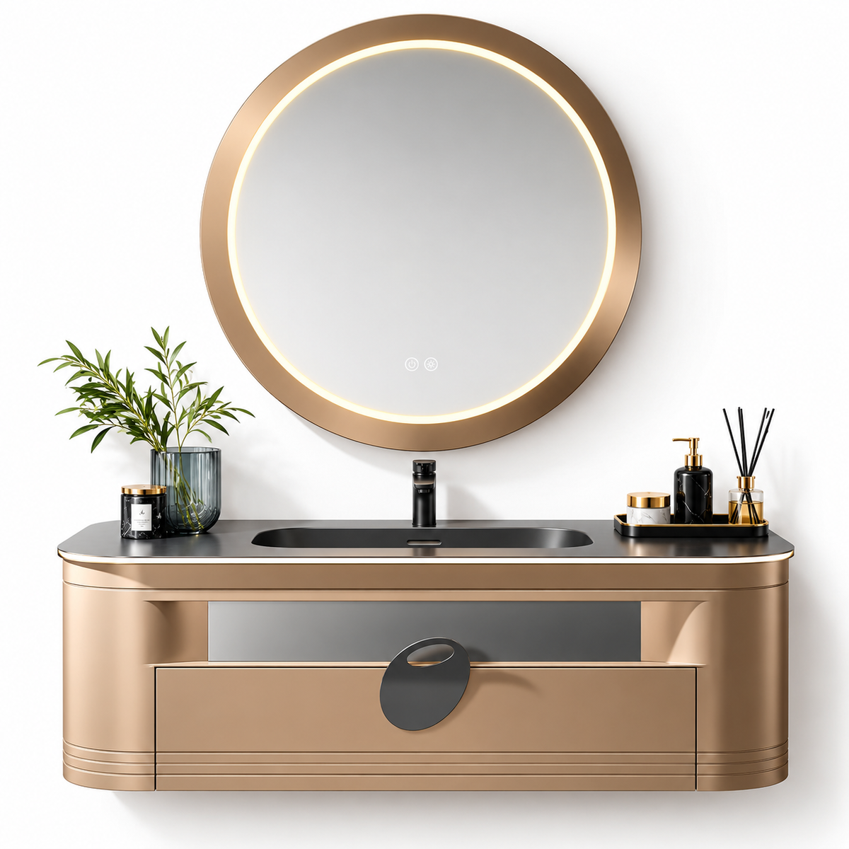 Ophelia Luxury Stainless Steel Bathroom Vanity with LED Touch Mirror