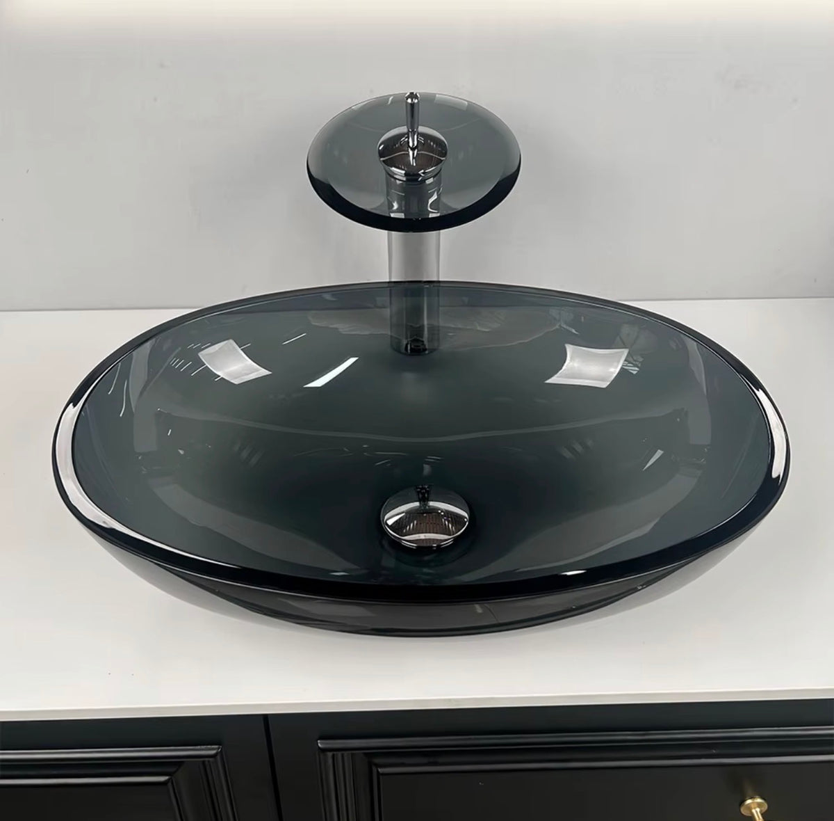 Valeria Smoked Glass Vessel Sink Set