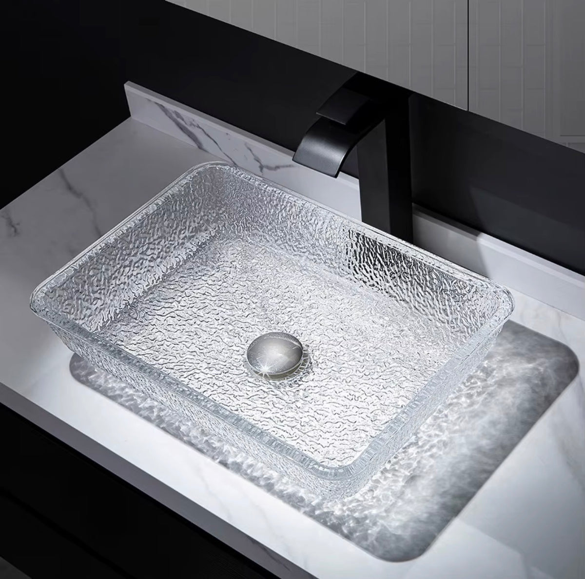 Vittoria Glacier Textured Glass Vessel Sink