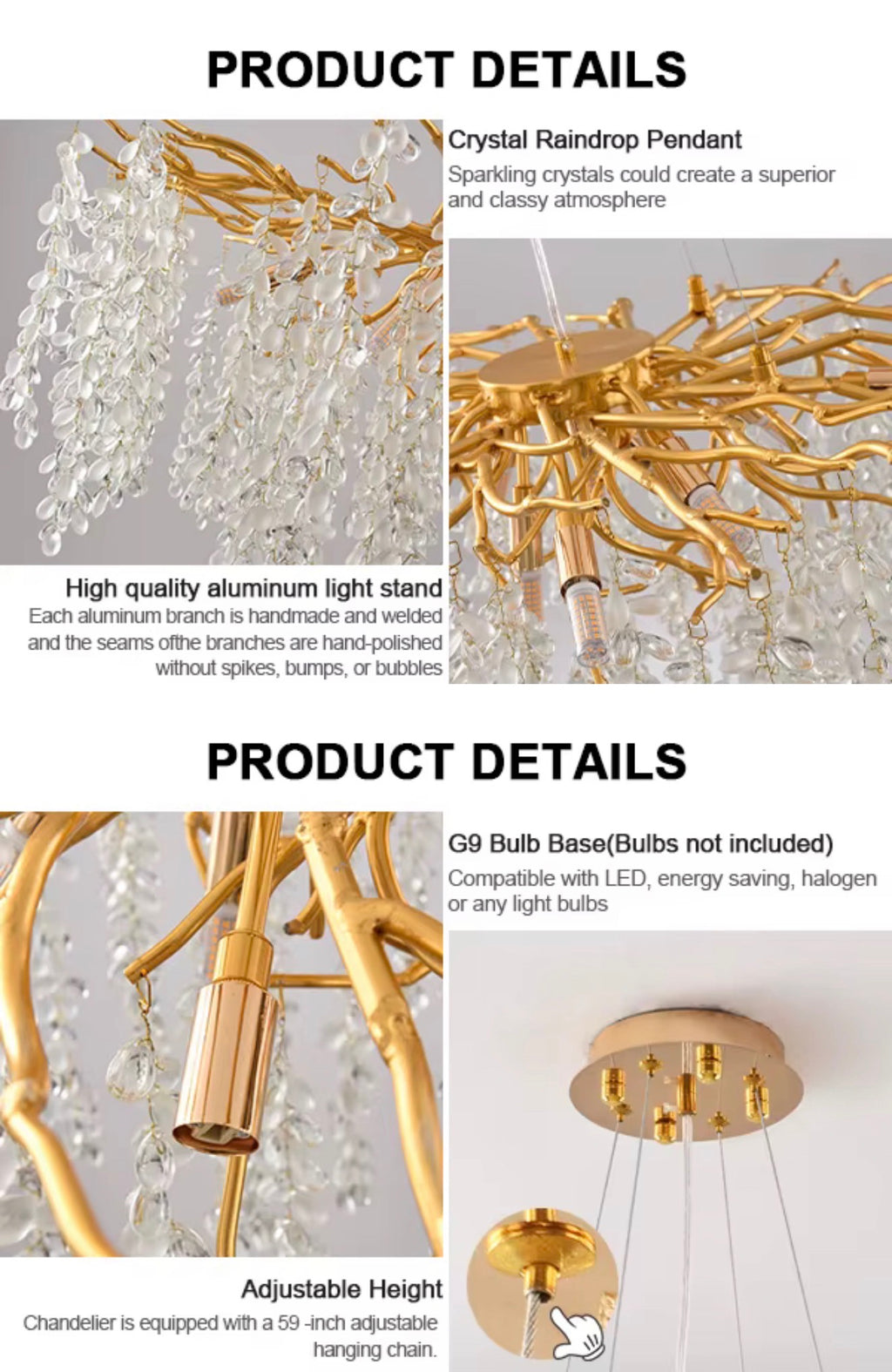 Casa Milano – Aurora Crystal Branch Chandelier (Gold Finish)