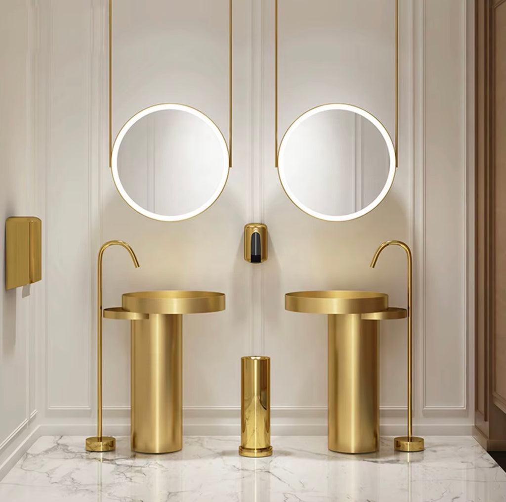 Vittoria Round Stainless Steel Pedestal Sink Set