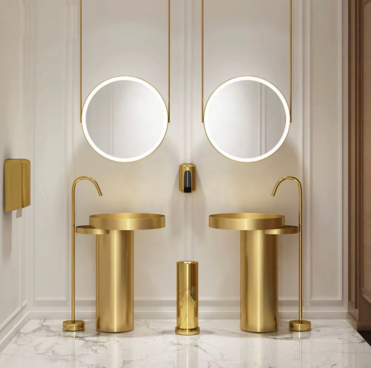 Vittoria Round Stainless Steel Pedestal Sink Set