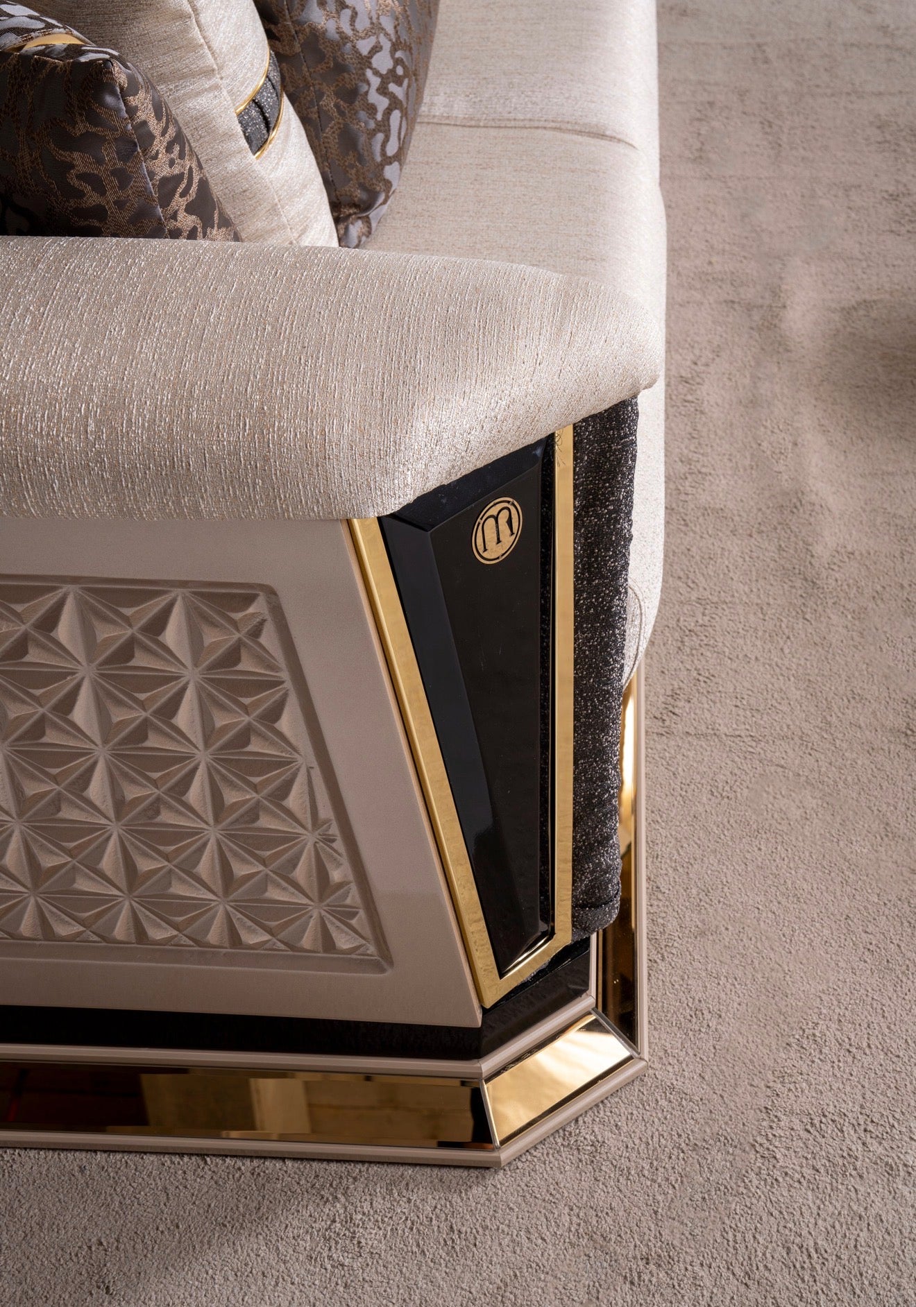 Casa Milano Diamond Collection Luxury Sofa Set with Gold Accents