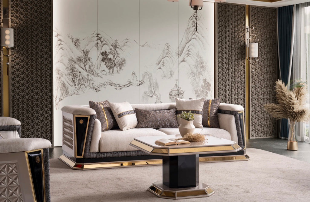 Casa Milano Diamond Collection Luxury Sofa Set with Gold Accents