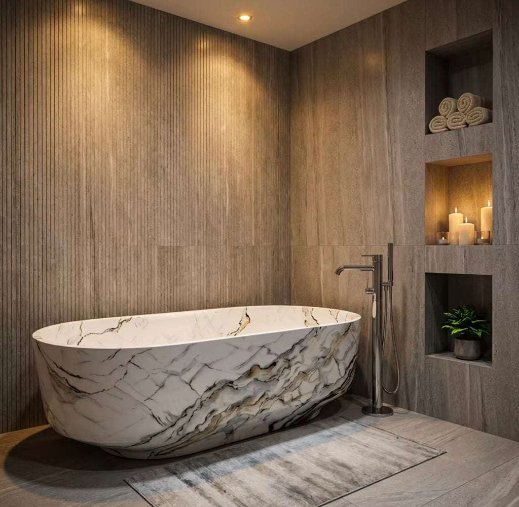 BELLISSIMA CALACATTA VEIN ARTIFICIAL STONE FREESTANDING BATHTUB