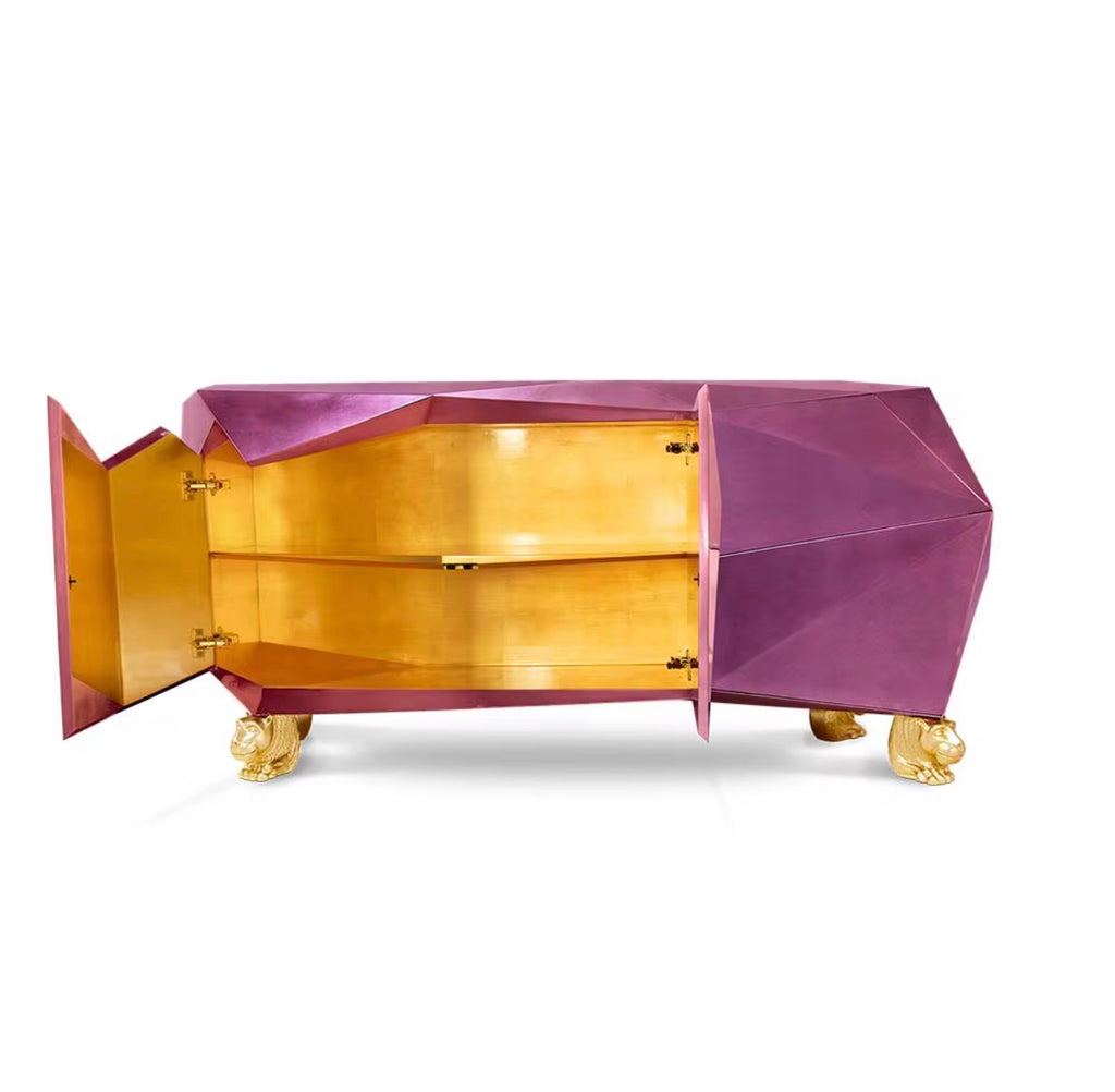 Casa Milano™ Amethyst Diamond Facet Luxury Sideboard – Sculptural Geometric Console with Gold Base