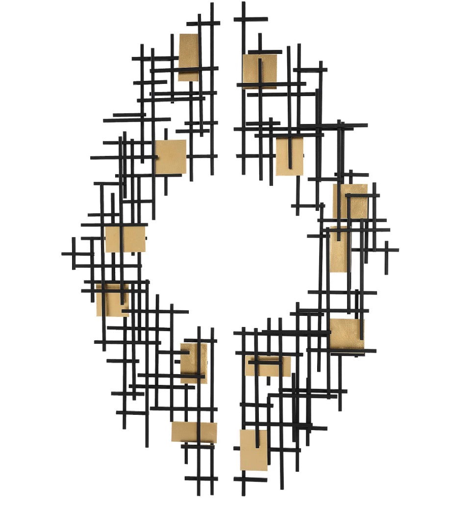 Casa Milano – Black & Gold Geometric Metal Wall Sculpture