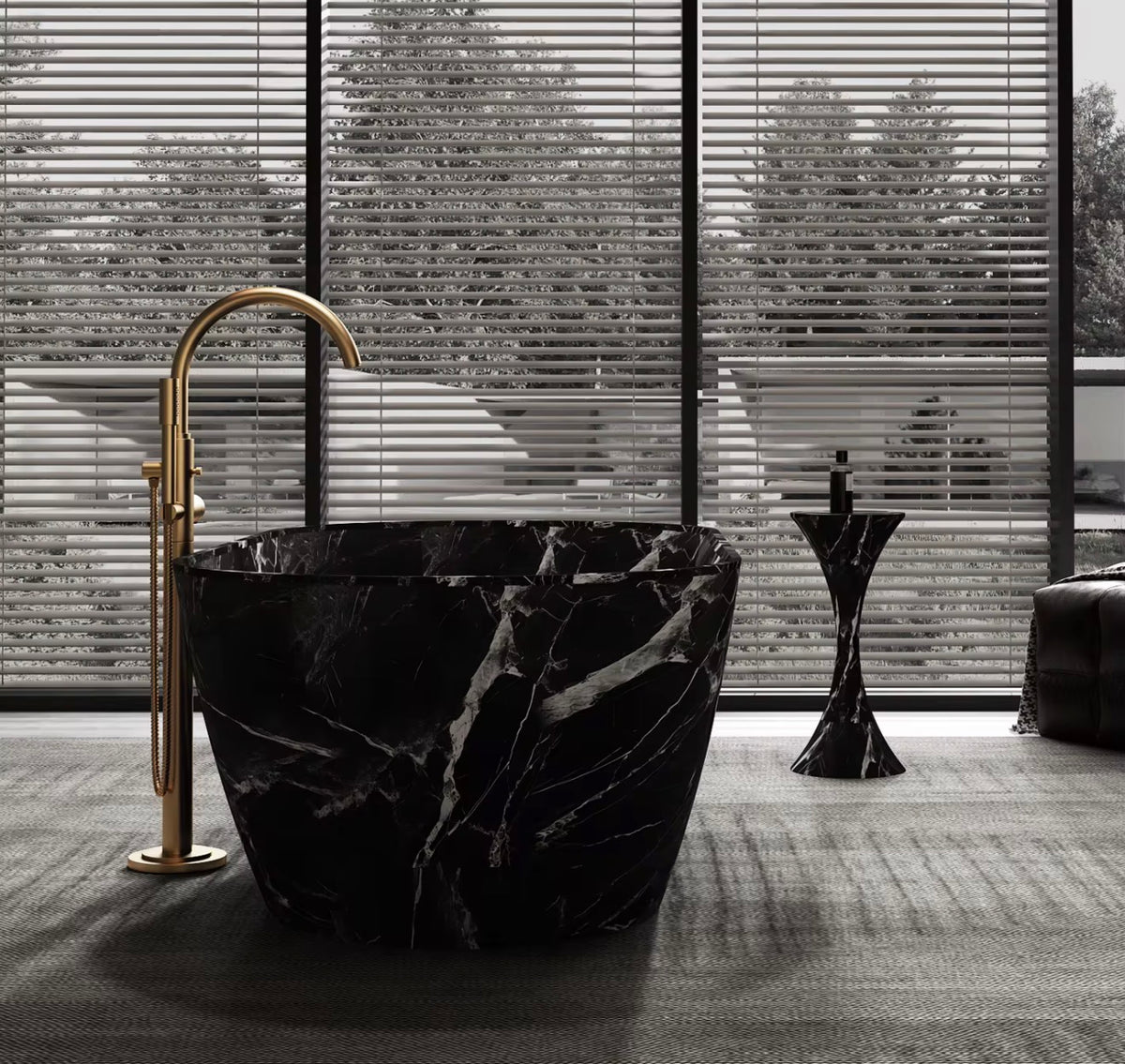 Nero Black Solid Surface Bathtub