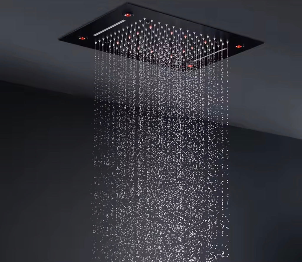 AURA Matte Black LED Shower Head Panel Waterfall Shower System