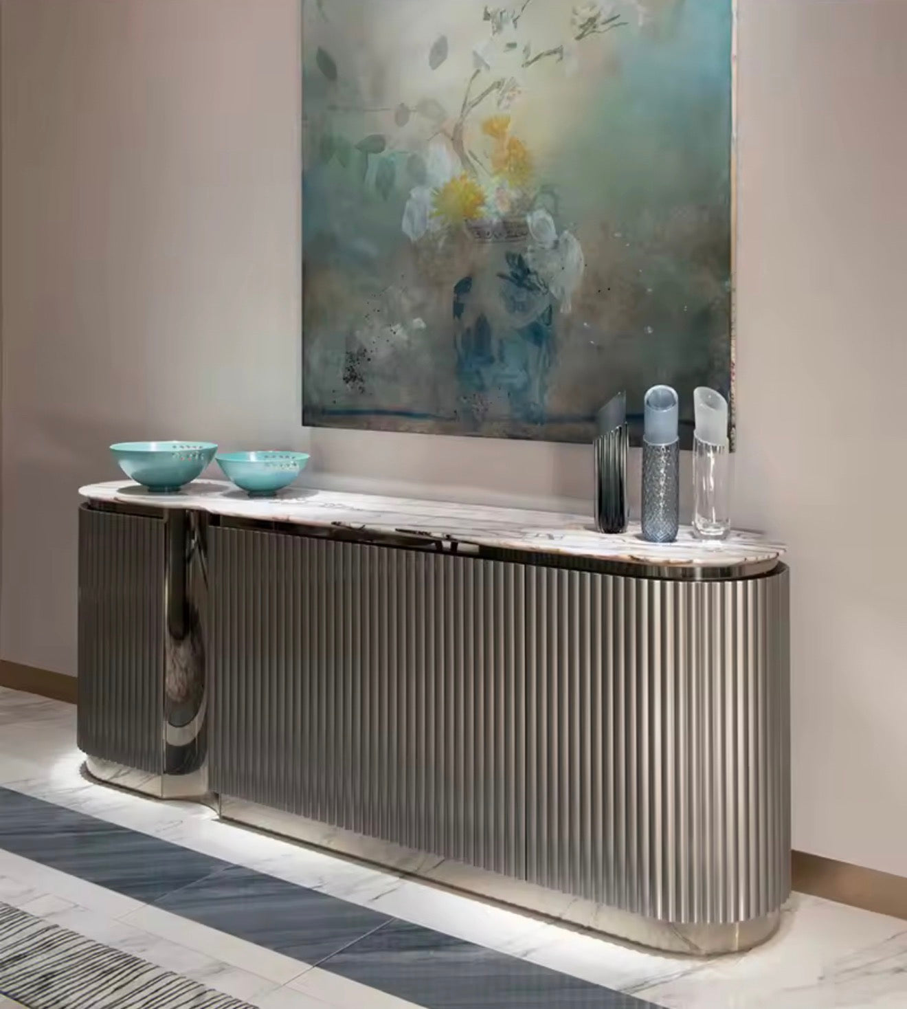 Casa Milano Luxury Fluted Sideboard with Marble Top