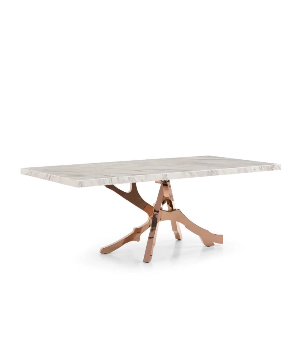 Casa Milano – Legend White Marble Dining Table (Rose Gold Base)