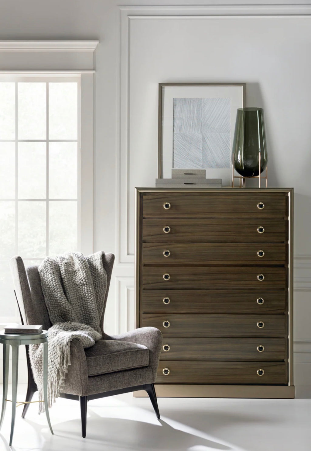 Casa Milano Modern Wing Lounge Chair – Textured Fabric (White & Gray)