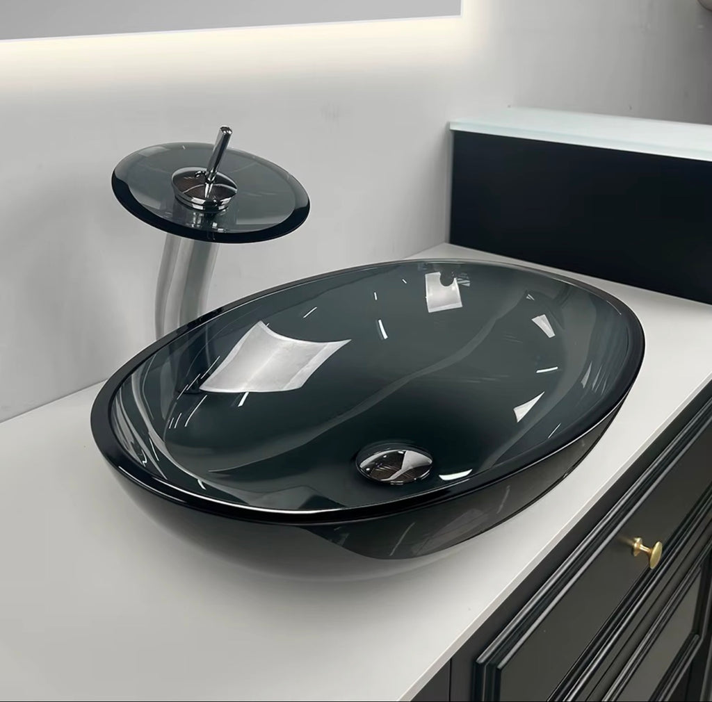 Valeria Smoked Glass Vessel Sink Set