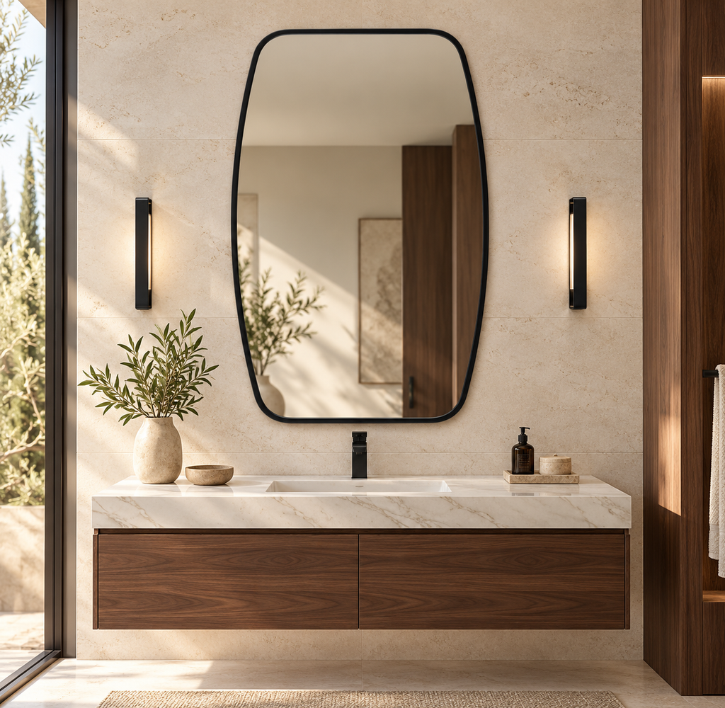 BELLAGIO SCULPTURAL MATTE BLACK WALL MIRROR