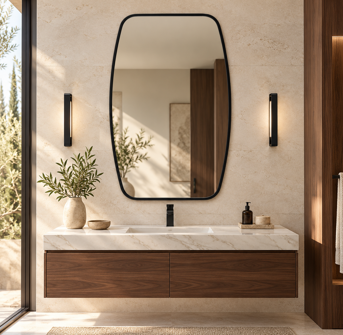 BELLAGIO SCULPTURAL MATTE BLACK WALL MIRROR