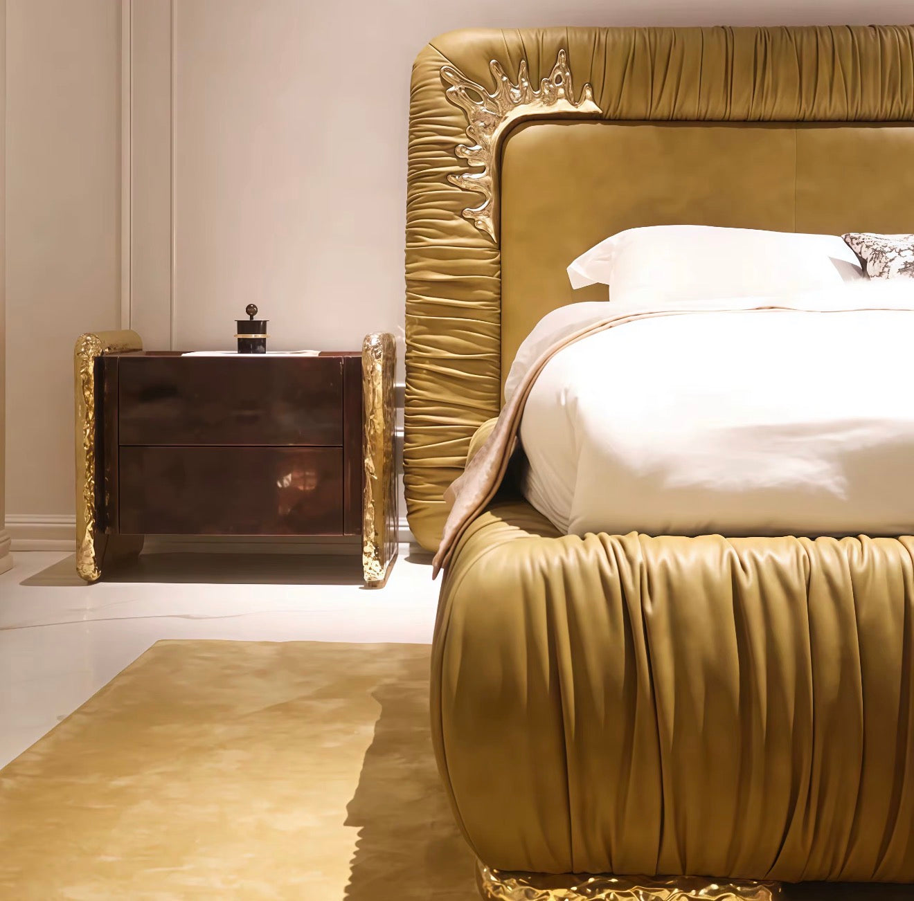 Lorenzo Gold Pleated Velvet Bed