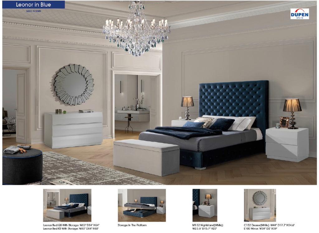 Casa Milano – Leonor Blue Upholstered Bed with Storage (QS / KS)
