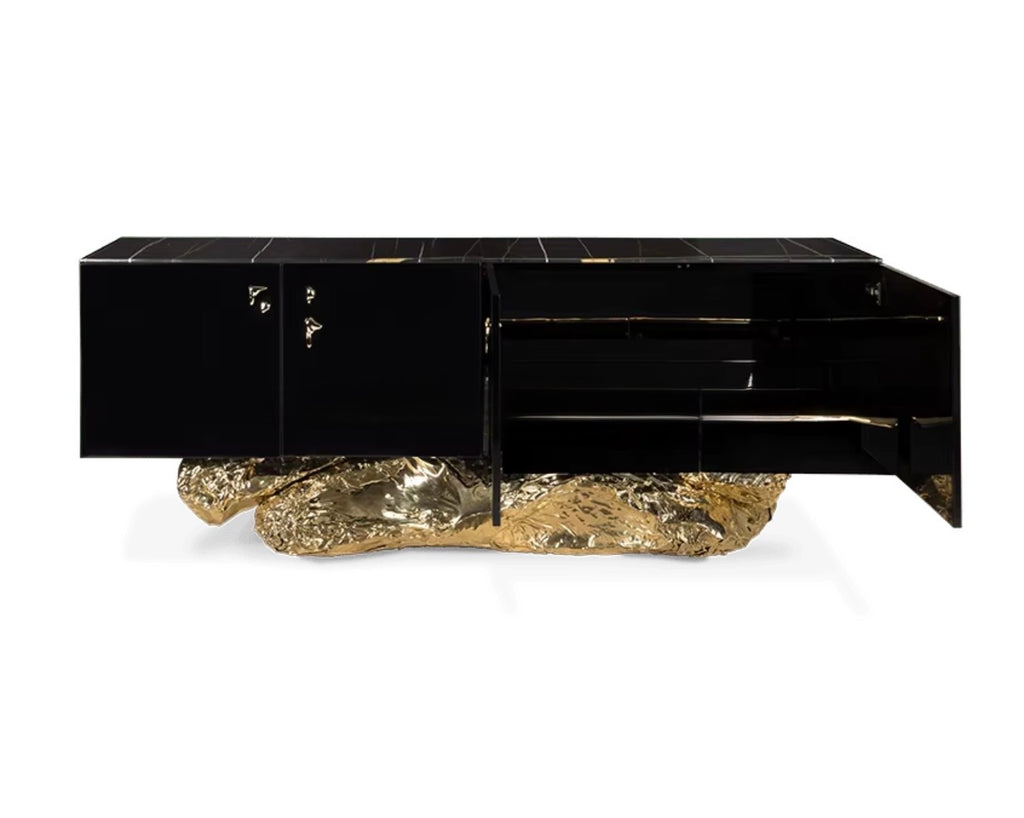 Casa Milano™ Luxury High-Gloss Sideboard Cabinet – Black & Gold Sculpted Base
