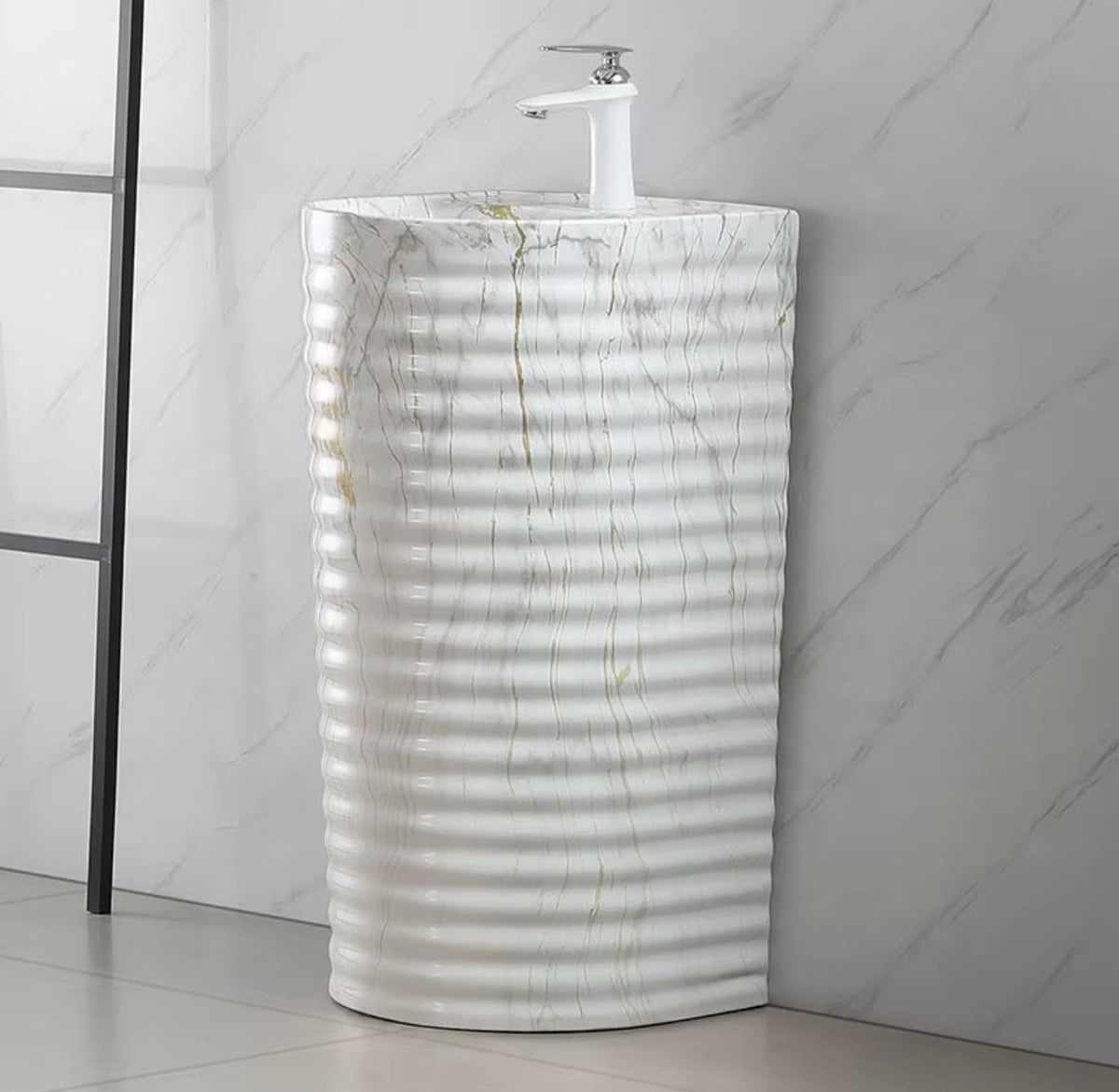 BIANCA FLUTED MARBLE-LOOK TOILET & PEDESTAL SINK COLLECTION