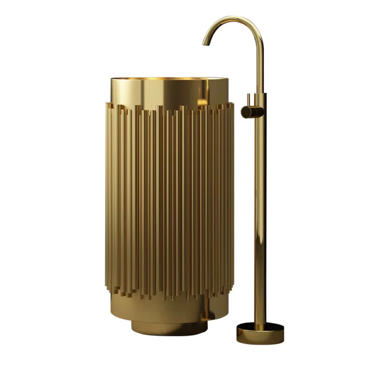 Eloise Fluted Stainless Steel Pedestal Sink with Drain Kit