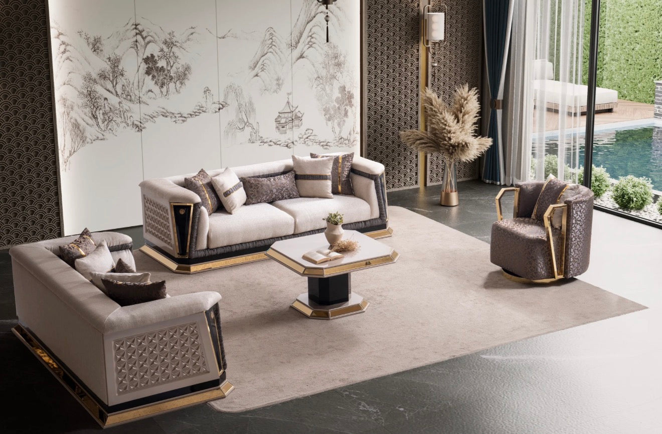 Casa Milano Diamond Collection Luxury Sofa Set with Gold Accents