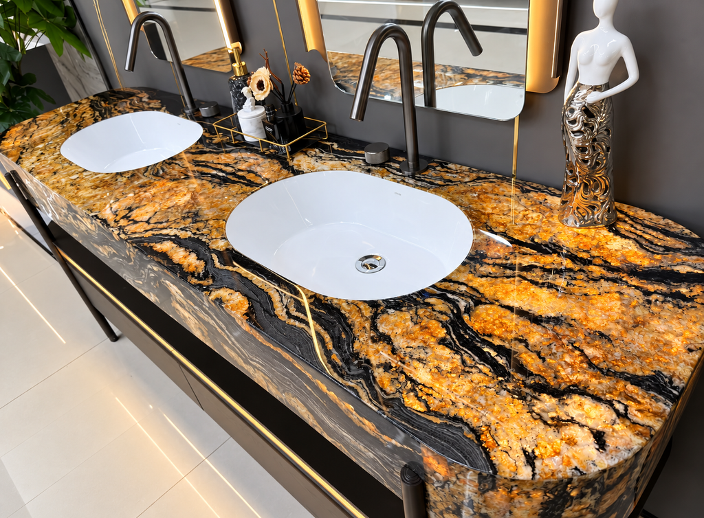Donatella Marble & Stainless Steel Double Bathroom Vanity with LED Mirrors