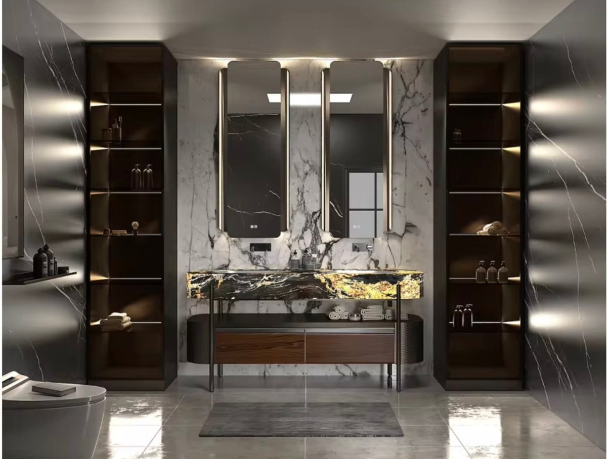 Donatella Marble & Stainless Steel Double Bathroom Vanity with LED Mirrors
