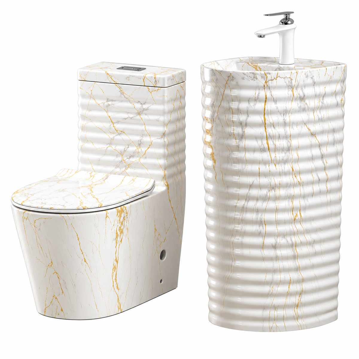 BIANCA FLUTED MARBLE-LOOK TOILET & PEDESTAL SINK COLLECTION