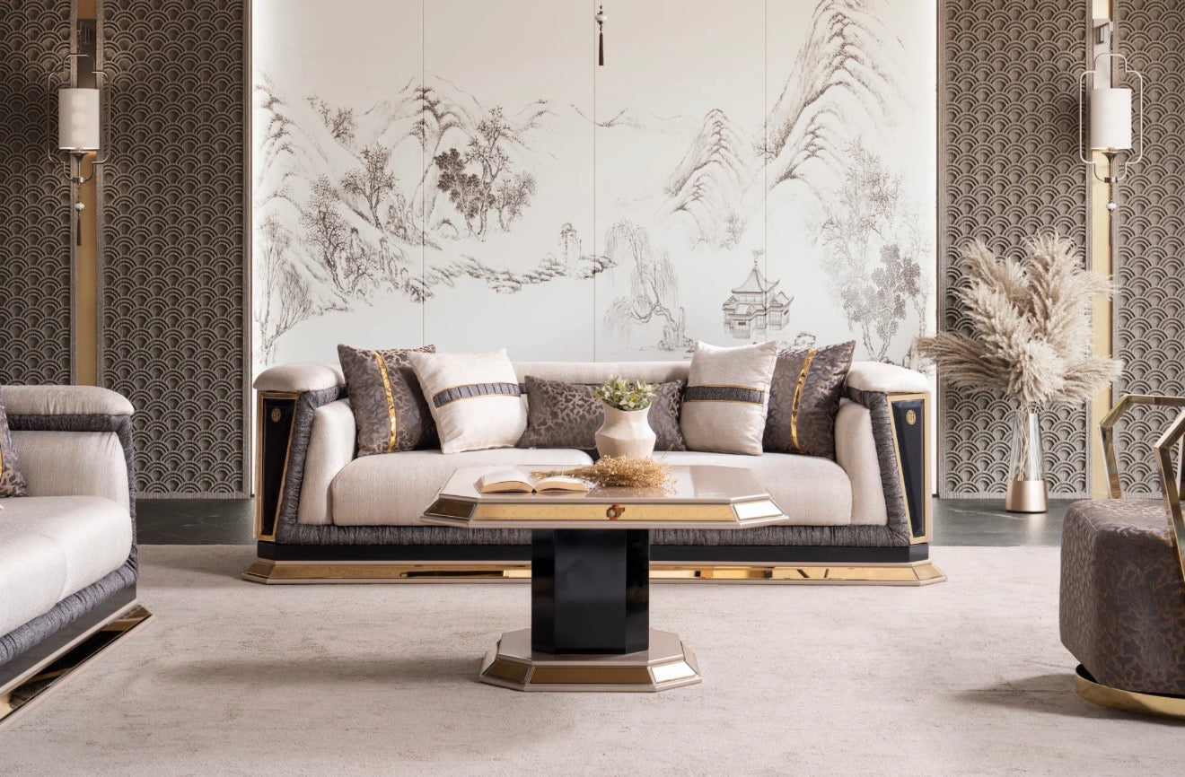 Casa Milano Diamond Collection Luxury Sofa Set with Gold Accents