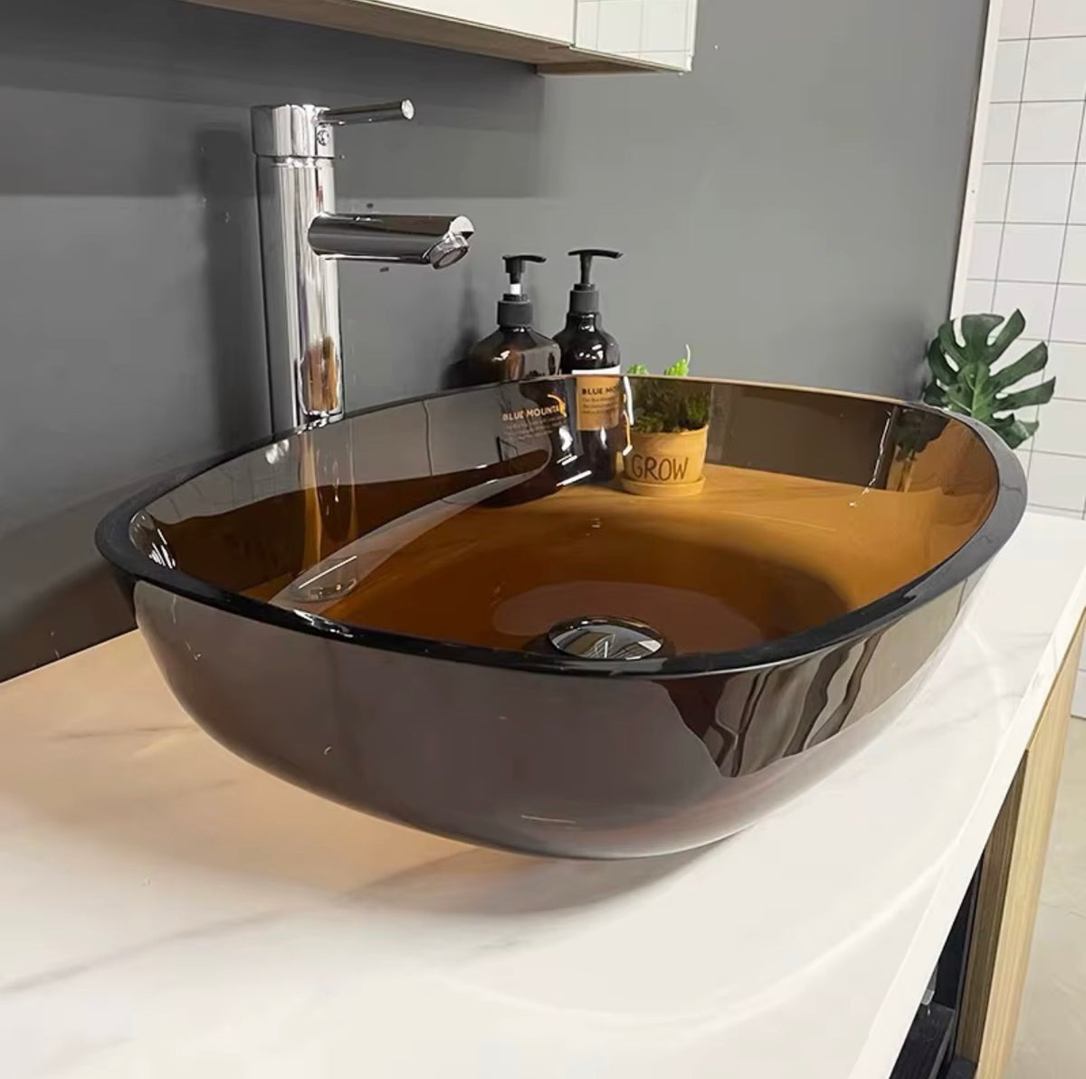 Nerina Oval Tempered Glass Vessel Sink