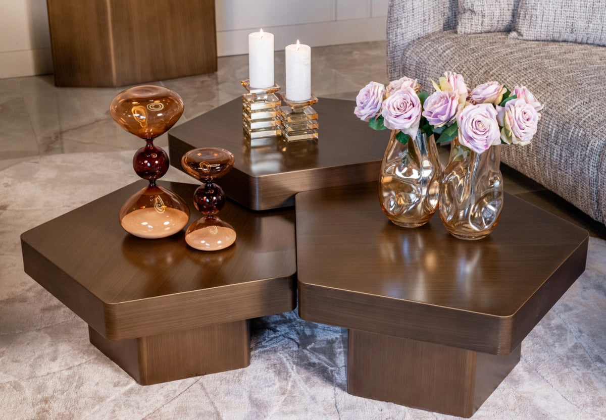 Hexa Brushed Gold Sculptural Coffee Table Set