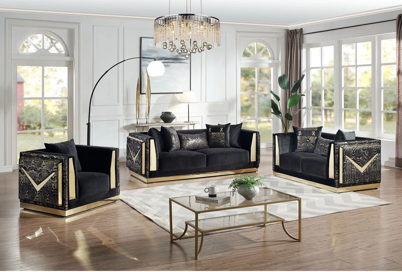 Casa Milano Monaco Black Living Room Set | Quick Ship