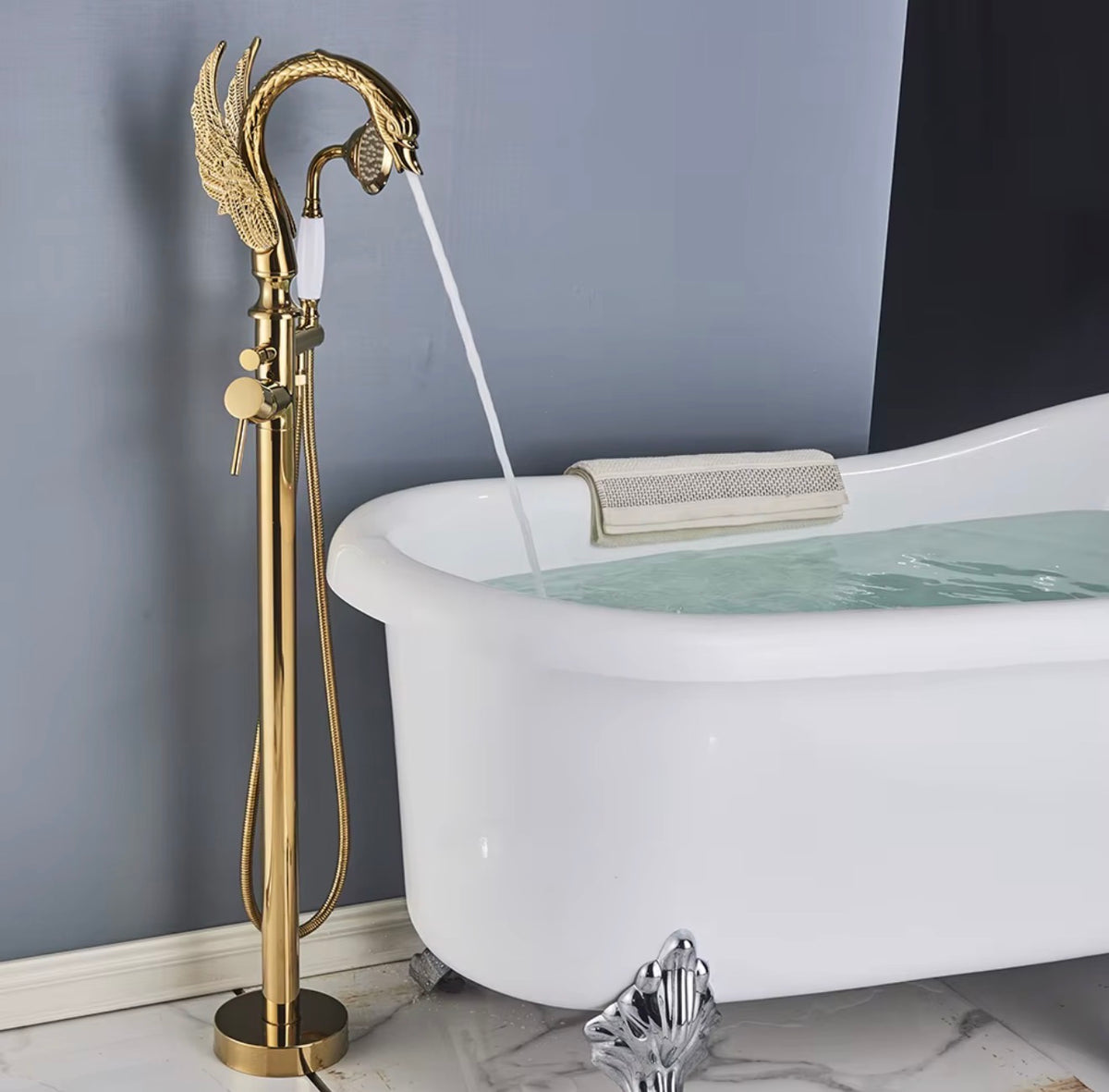 Swan Freestanding Tub Filler with Hand Shower