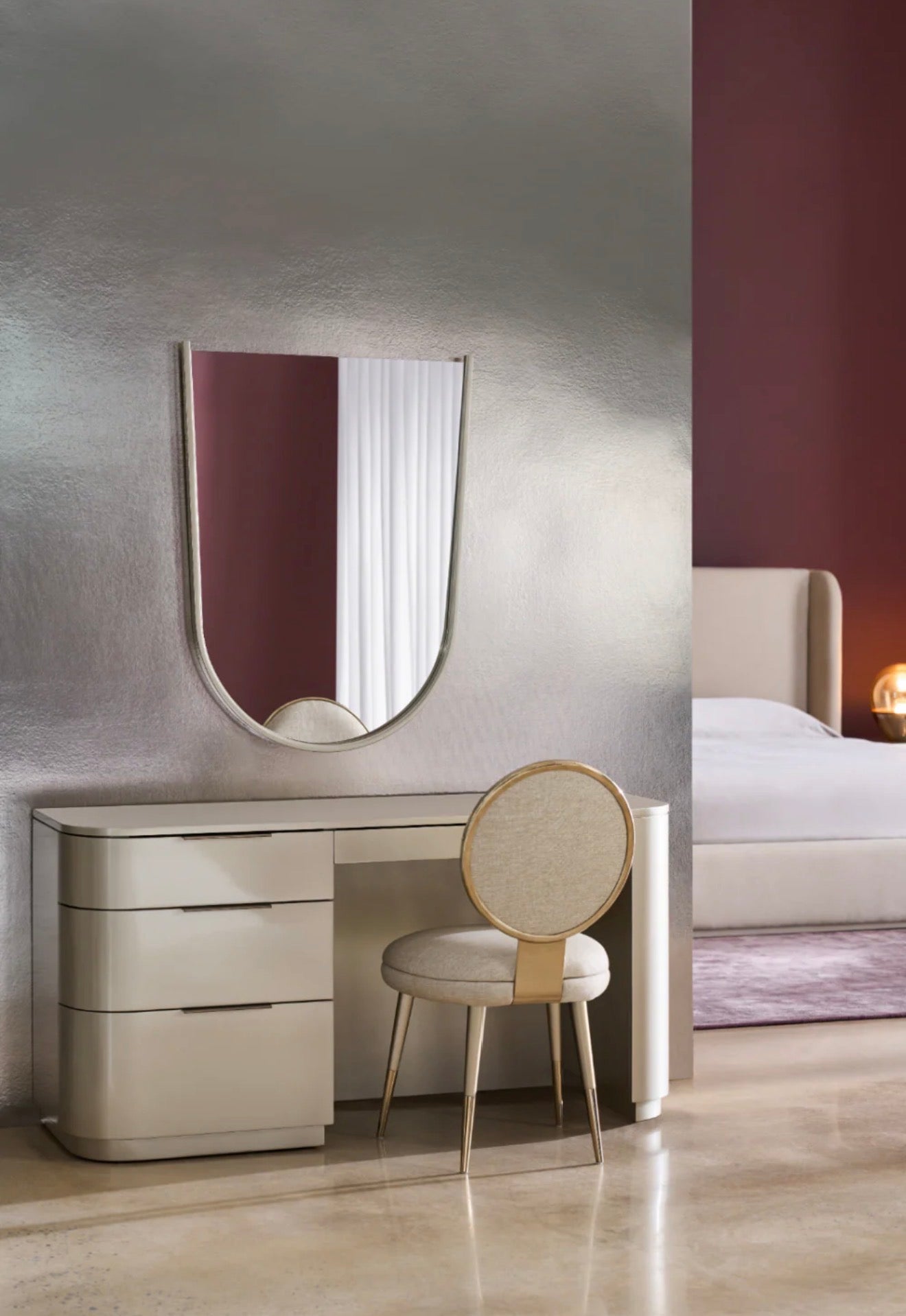 Casa Milano – Apollo Round Back Dining Chair (Ivory / Grey / Light Gold)