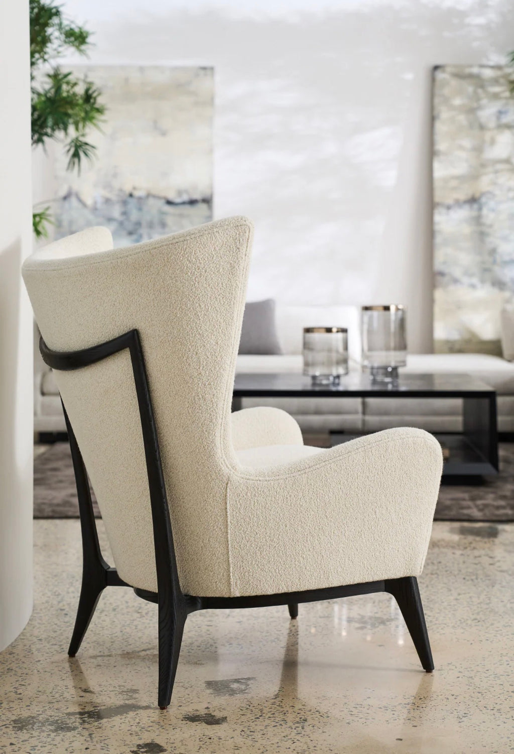 Casa Milano Modern Wing Lounge Chair – Textured Fabric (White & Gray)