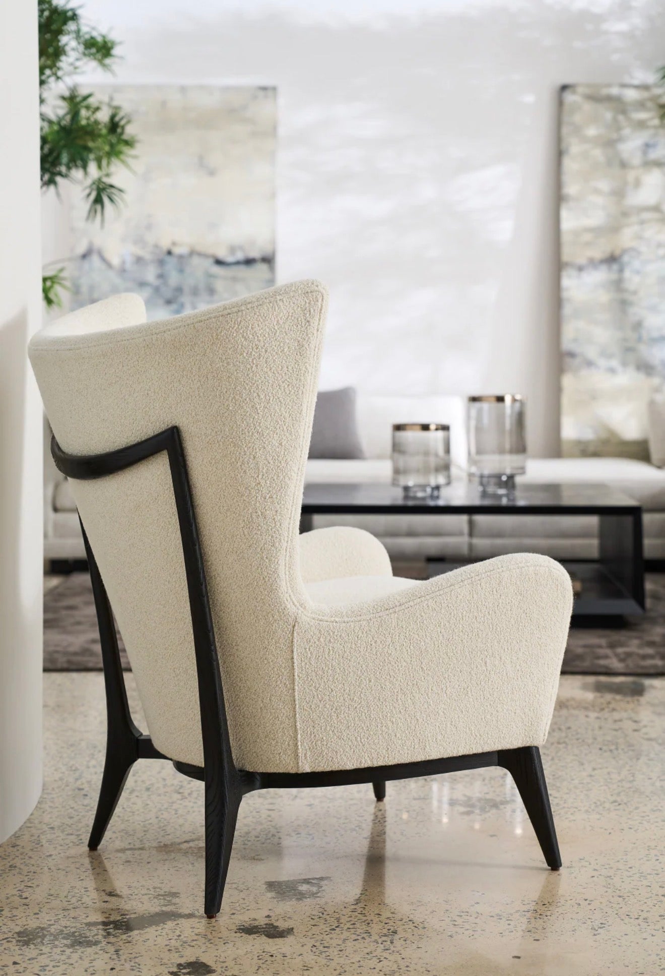 Casa Milano Modern Wing Lounge Chair – Textured Fabric (White & Gray)