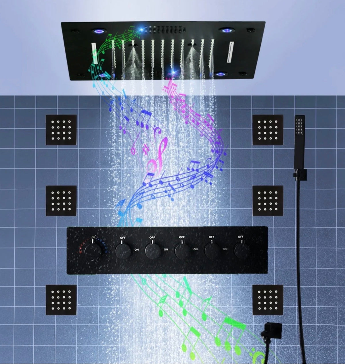 AURA Musical LED 6-Jet Thermostatic Shower System