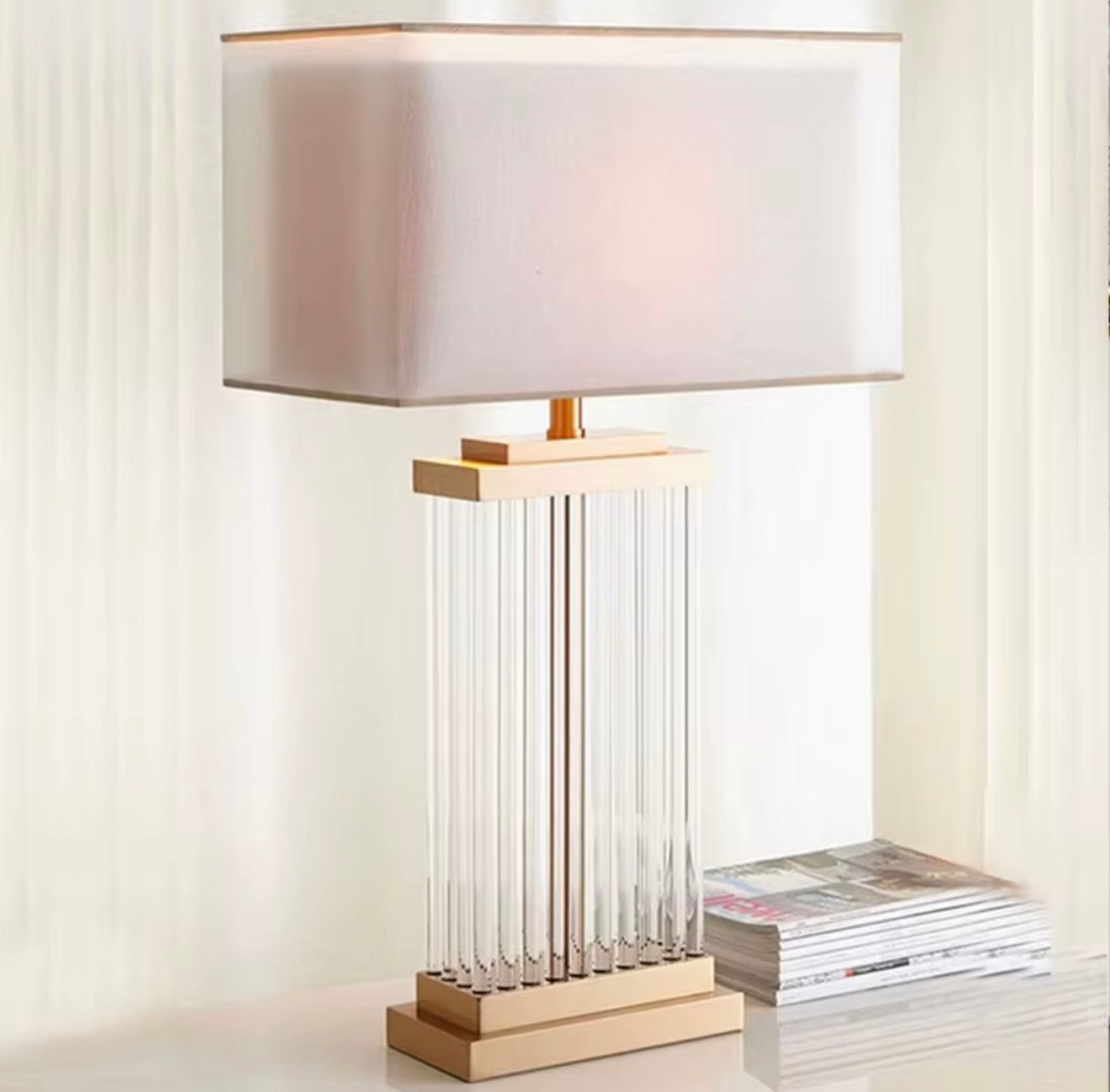 Casa Milano™ Aurora Crystal Table Lamp – Brass & Fabric Luxury Desk Light