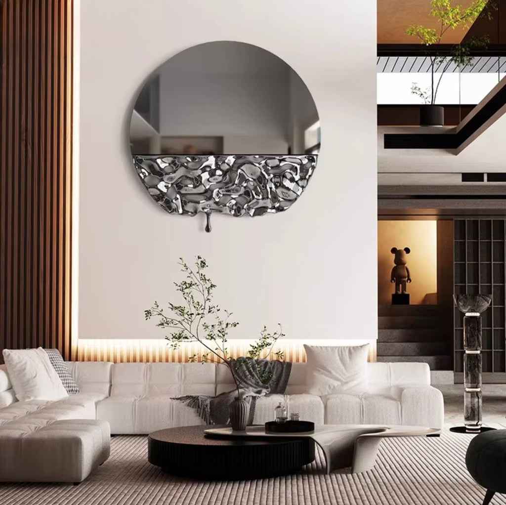 Marcella Sculptural Stainless Steel Round Wall Mirror