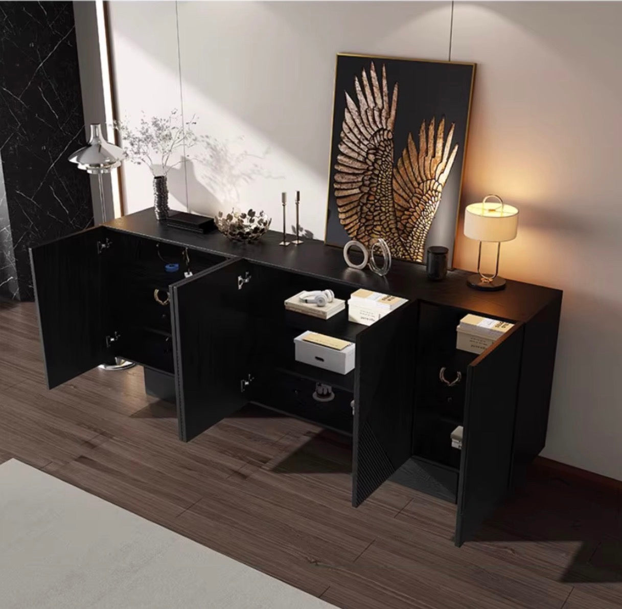Casa Milano Geometric Sideboard Cabinet – Black & Walnut