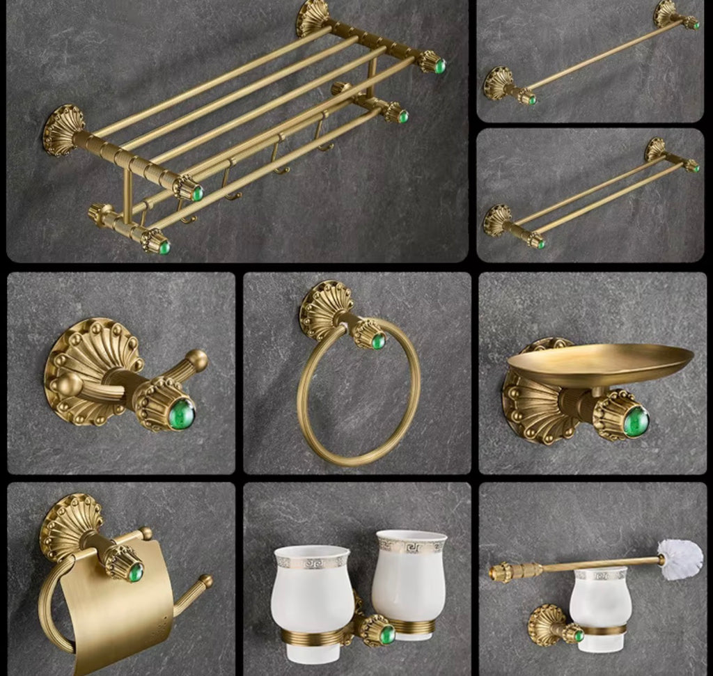 Palazzo Emerald Brass 9-Piece Bathroom Hardware Set